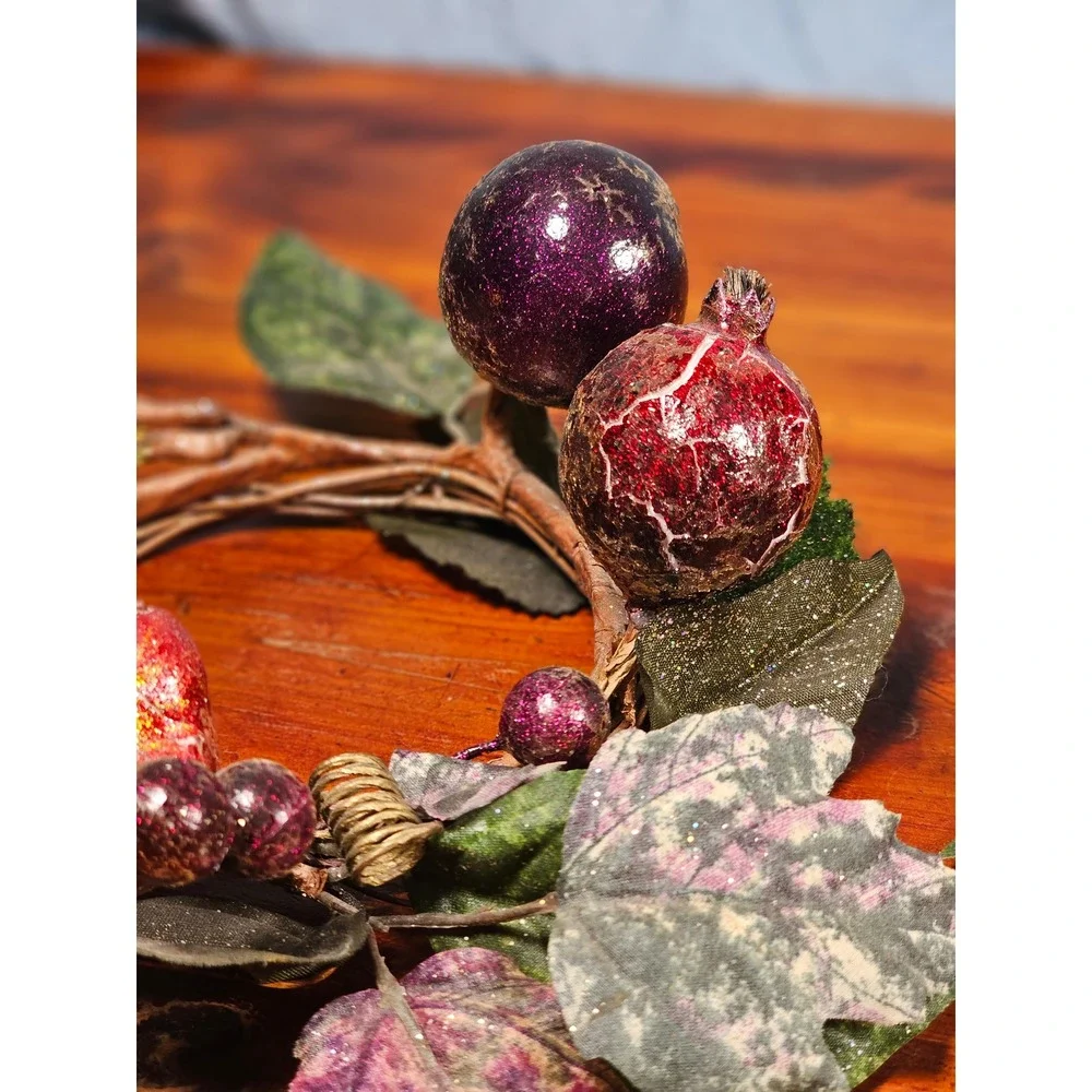 Vintage Fruit Candle Rings Set of 2 Grape Apple Pear Wreath Decor